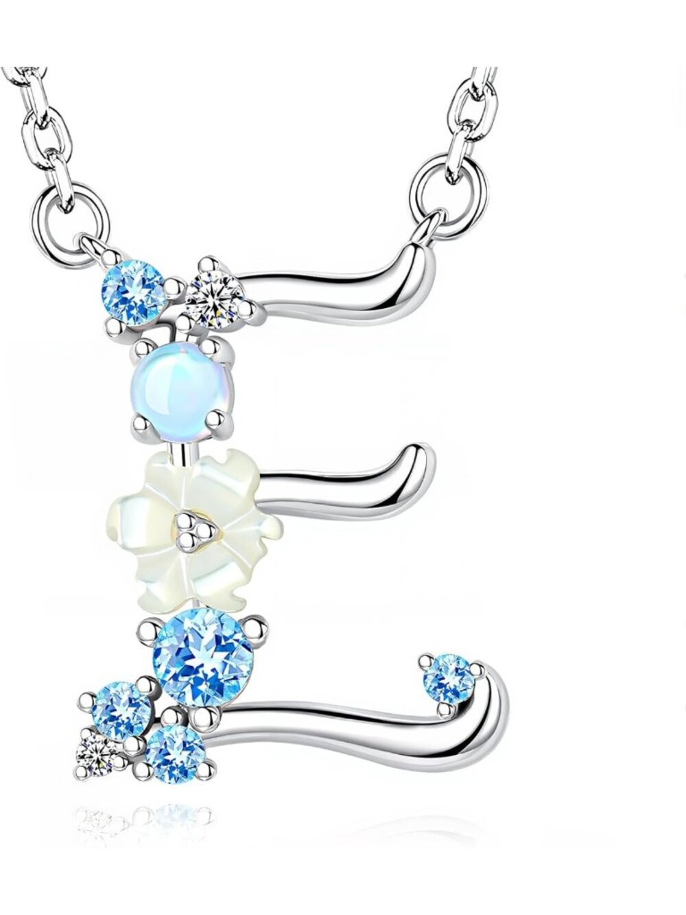 Personalized Initial Necklace for Women | 925 Sterling Silver Pendant with Blue